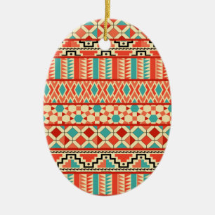Teal Pink Abstract Geo Aztec Tribal Print Pattern Ceramic Tree Decoration