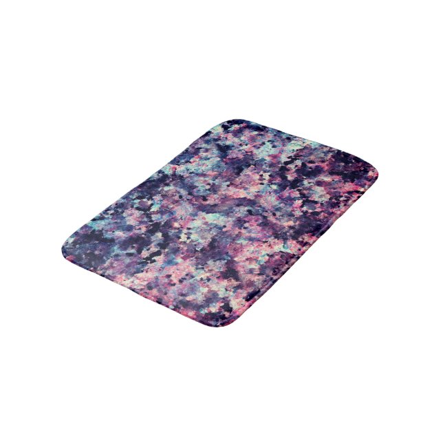 Teal, Pink, and Black Granite Marble Pattern Bath Mat (Angled)