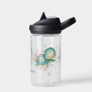 Teal Pink Baby Sea Turtle Water Bottle
