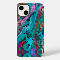 Teal Pink Black Abstract Fluid Painting