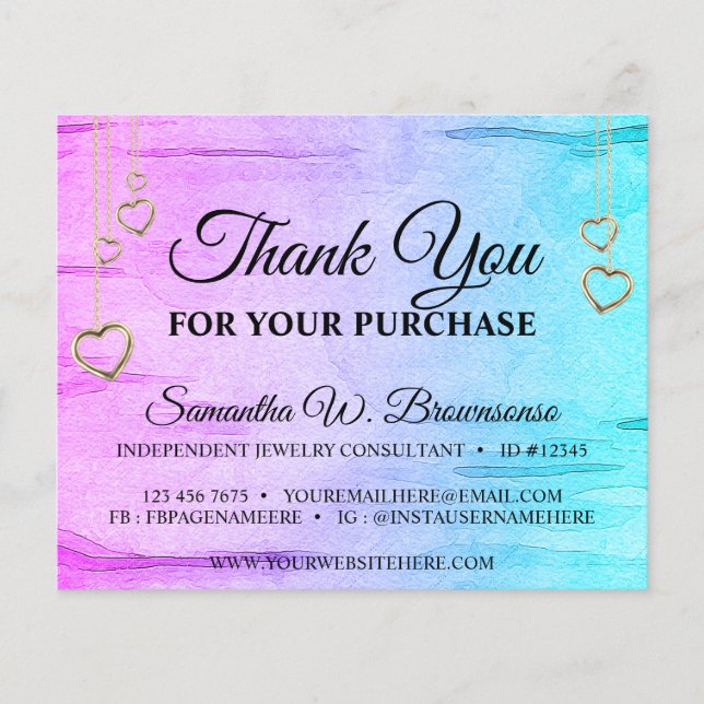 Teal Pink Bling Wooden Textured Heart Thank You (Front)