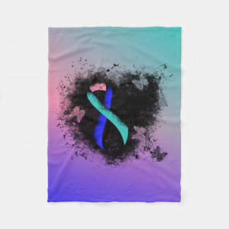 Teal/Pink/Blue Ribbon Grunge Heart Fleece Blanket