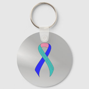 Teal/Pink/Blue Ribbon Support Awareness Key Ring