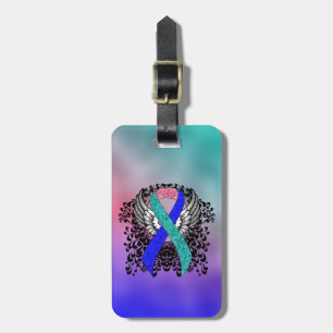 Teal/Pink/Blue Ribbon with Wings Luggage Tag