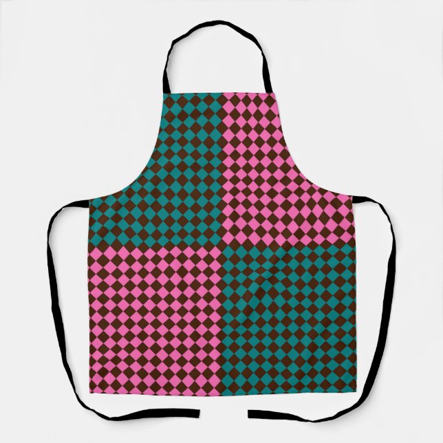 Teal Pink Brown Chequered Diamond Pattern Apron (Front)