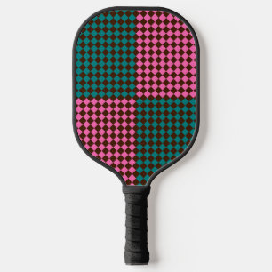 Teal Pink Brown Chequered Diamond Pattern Pickleball Paddle