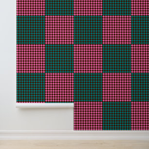 Teal Pink Brown Chequered Diamond Pattern Wallpaper