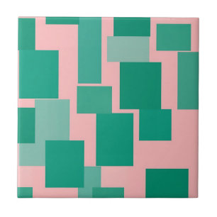 Teal Pink Color Block Pattern Modern Abstract Tile