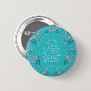 Teal & Pink Floral Jane Austen Pride and Prejudice 6 Cm Round Badge