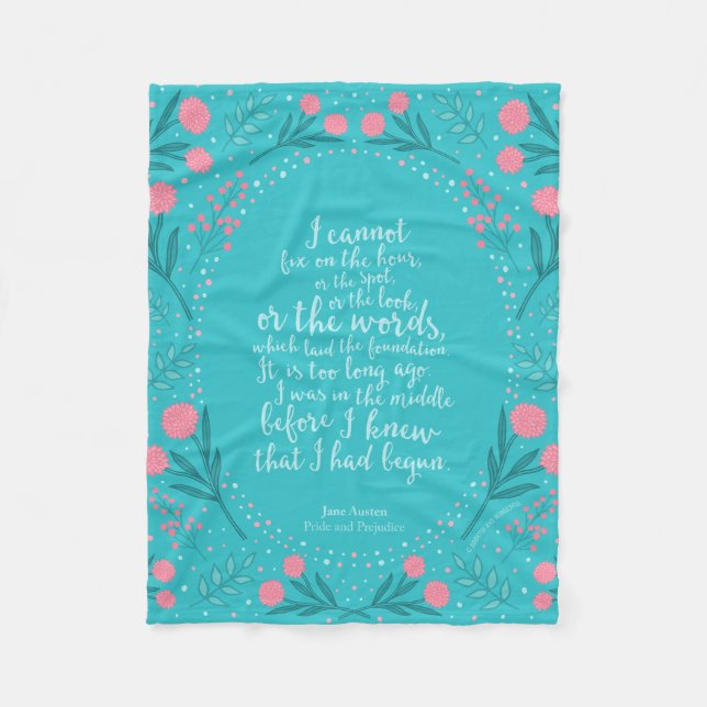 Teal & Pink Floral Jane Austen Pride and Prejudice Fleece Blanket (Front)