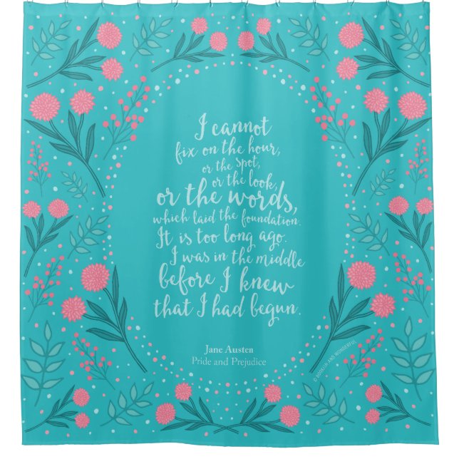 Teal & Pink Floral Jane Austen Pride and Prejudice Shower Curtain (Front)