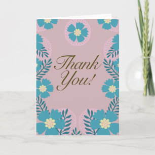 Teal Pink Floral Thank You Card