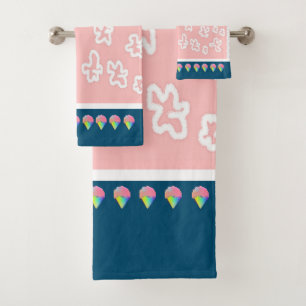 Teal + Pink + Ice Cream Cones Bath Towel Set