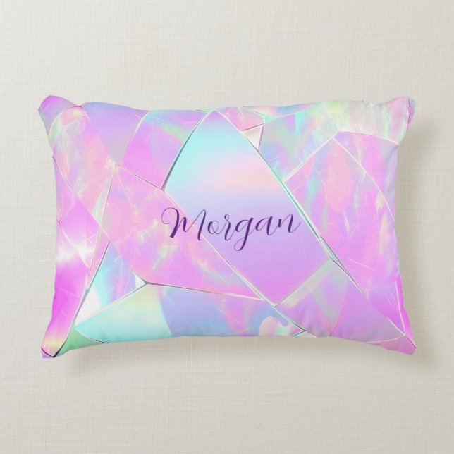 Teal & Pink Iridescent Design, Script Name Decorative Cushion (Front)