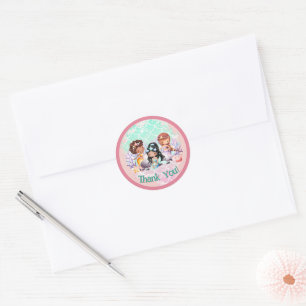 Teal Pink Mermaid Friends Under the Sea Thank You Classic Round Sticker