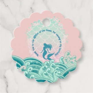Teal Pink Mermaid Ocean Waves Birthday Thank You Favour Tags