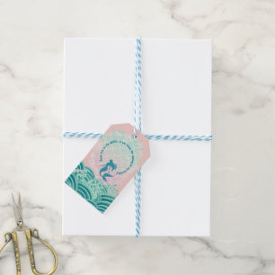 Teal Pink Mermaid Ocean Waves Birthday Thank You Gift Tags