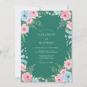 Teal Pink Painted Wedding Invitation