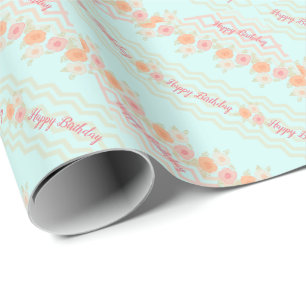 Teal Pink Peach Patterned Wrapping Paper