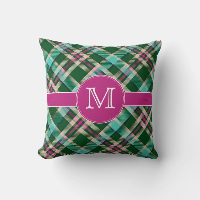 Teal & Pink Personalised Monogram Cushion (Front)