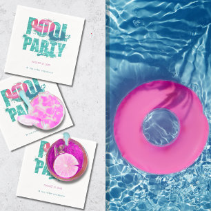 Teal Pink Pool Party Splash Napkin