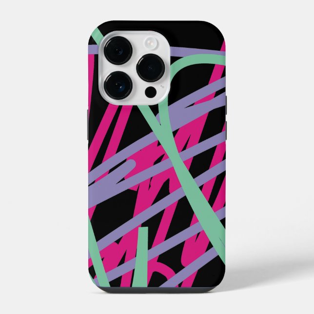 Teal Pink Purple 80s Festive Pattern Multicolor iPhone Case (Back)