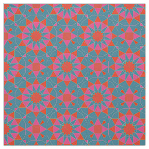 Teal Pink & Red Stylish Mosaic Geometric Pattern Fabric