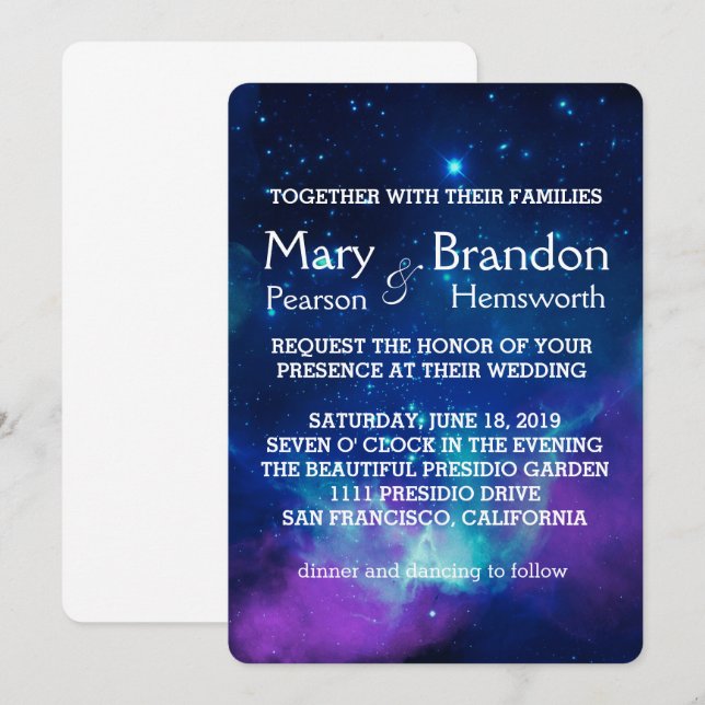 Teal Pink Universe Nebula Wedding Invitation (Front/Back)