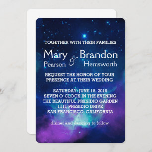 Teal Pink Universe Nebula Wedding Invitation