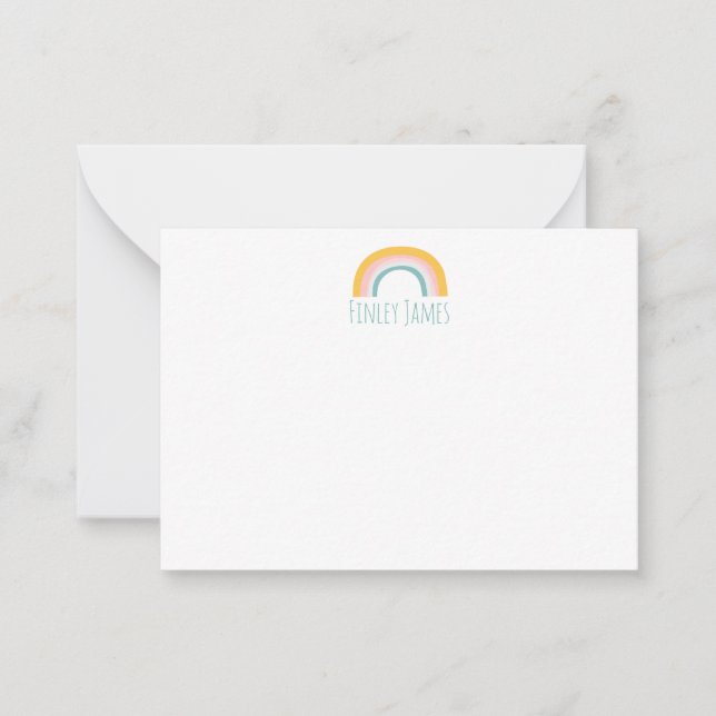 Teal Pink Yellow Rainbow Cute Simple Personalised Card (Front)