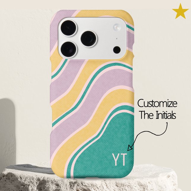 Teal Pink Yellow Retro Wavy Lines Custom Name (Creator Uploaded)