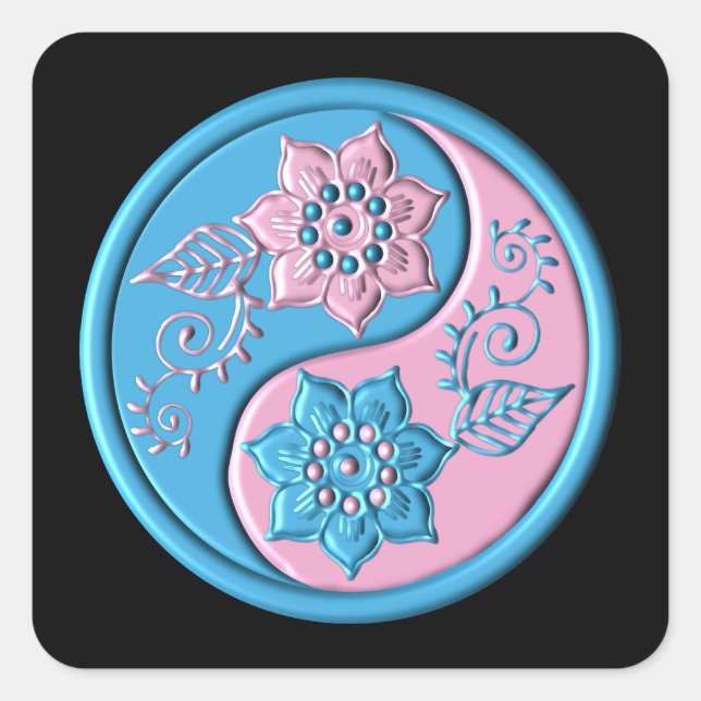 Teal & Pink Yin Yang Square Sticker (Front)