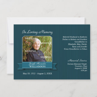 Teal Pinstripe Banner Memorial Notice Invitation