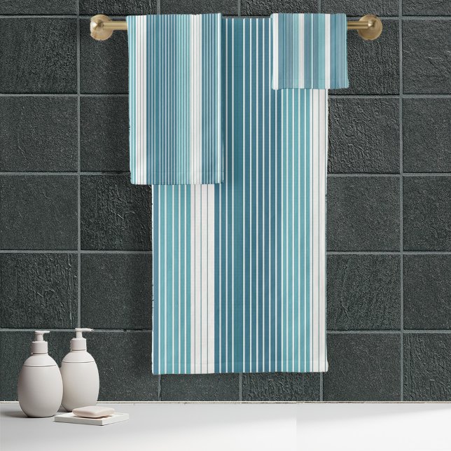 Teal Pinstripe Christmas Pattern#28 ID1009 Bath Towel Set (Creator Uploaded)