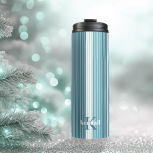 Teal Pinstripe Christmas Pattern#28 ID1009 Thermal Tumbler