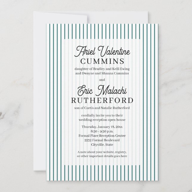 Teal Pinstripe Rustic Bride's Parents Remarried Invitation (Front)