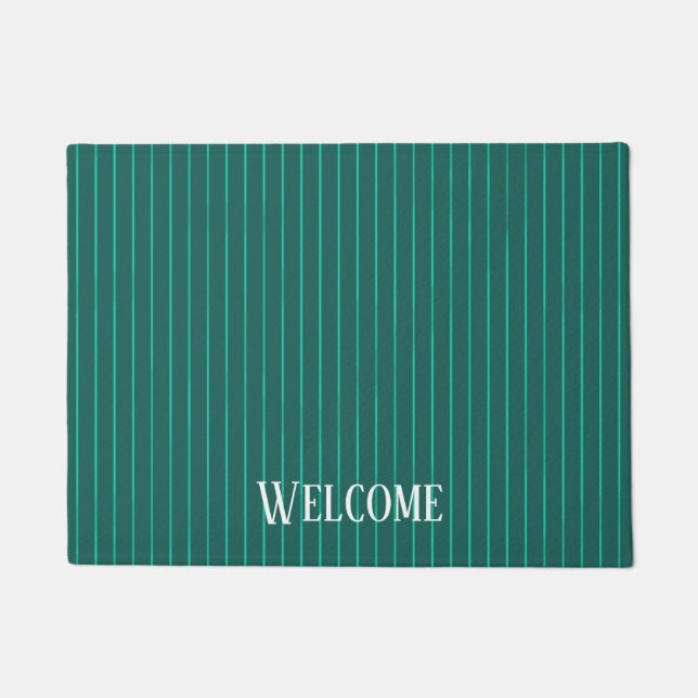 Teal pinstripes doormat (Front)