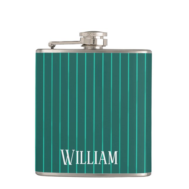 Teal pinstripes hip flask (Front)