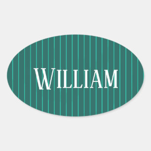 Teal pinstripes oval sticker
