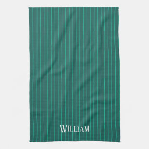 Teal pinstripes tea towel