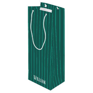 Teal pinstripes wine gift bag