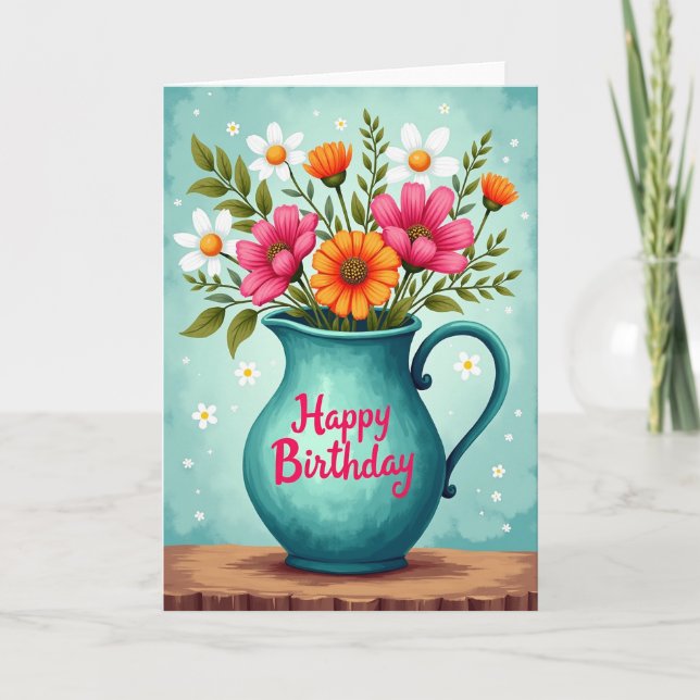 Teal Pitcher Birthday Card (Front)