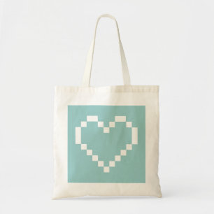 Teal pixelated heart icon tote bag   Pixel art
