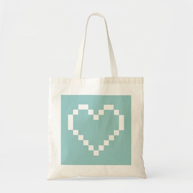 Teal pixelated heart icon tote bag | Pixel art (Front)