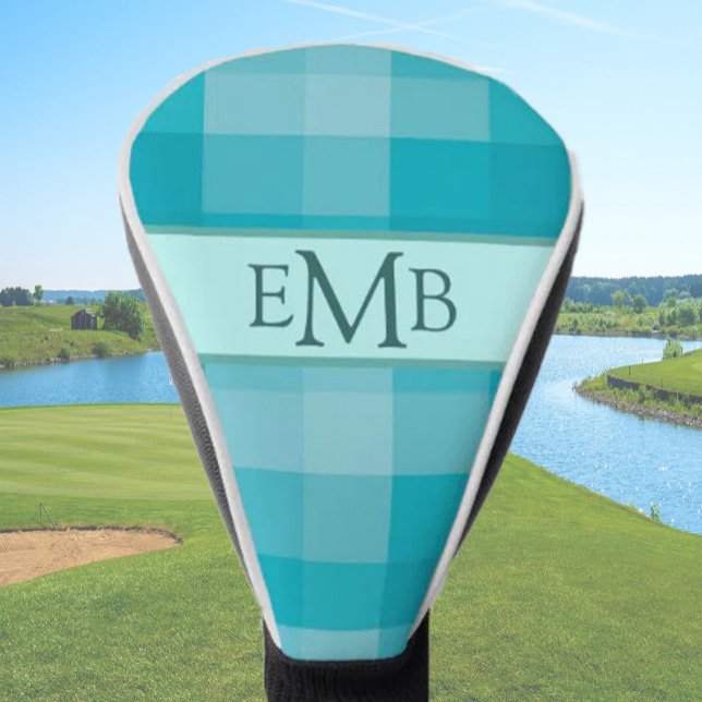 Teal Plaid Custom Monogram Initials Ladies Golf Head Cover (Creator Uploaded)