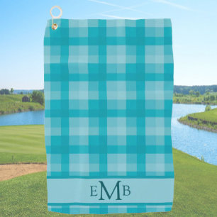 Teal Plaid Custom Monogram Initials Ladies Golf Towel