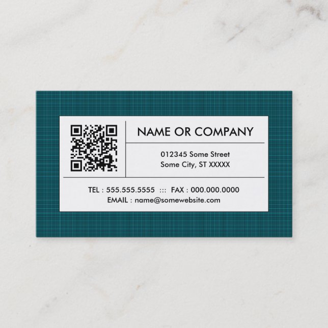 teal plaid QR code Business Card (Front)
