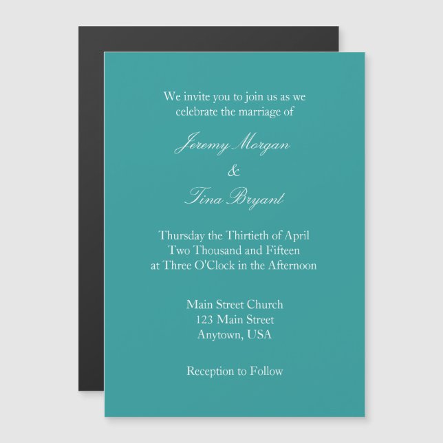 Teal Plain Simple Magnetic Wedding Invitation (Front/Back)
