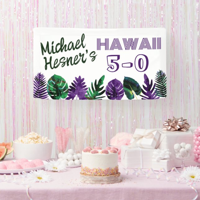 Teal, Plum Hawaii 5-0 50th Birthday Banner (Party)
