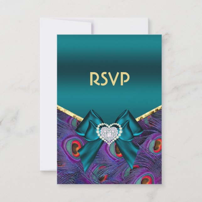 Teal Plum Peacock RSVP Card (Front)